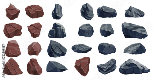 Cartoon rock stones and boulders rubble gravel