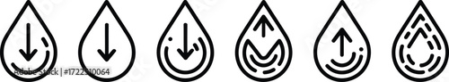 Set of Water Drop Icons with Arrows and Patterns