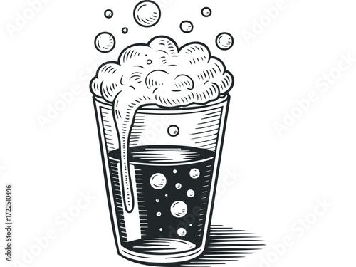 Frothy Drink in Tall Glass. Vector hand drawn illustration