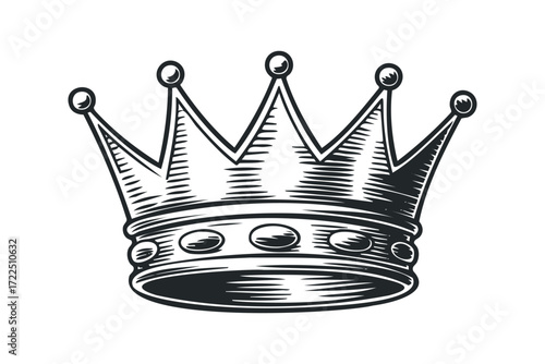 Regal Crown Emblem with Engraved Texture. Vector hand drawn illustration