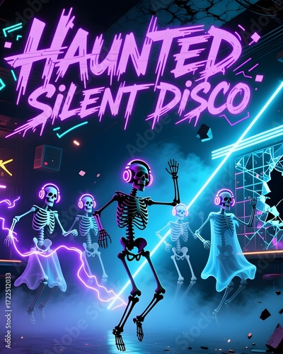 Neon Silent Disco Halloween Party with Dancing Skeletons