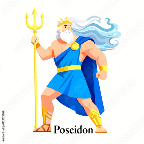 Illustration of Poseidon Greek god of the sea holding a trident vector design on white background