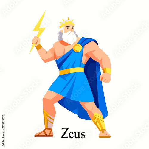 Illustration of Zeus Greek god of thunder holding a lightning bolt vector art for mythology and history projects