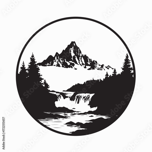 Scenic Waterfall Landscape Logo Vector Nature Mountain River Design