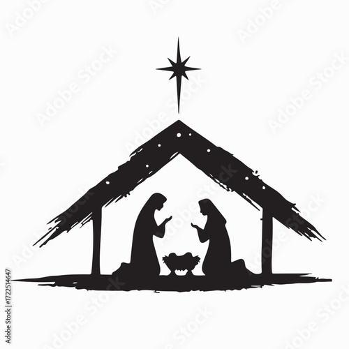 Holy Christmas Nativity Silhouette Vector Showing Peaceful Holy Family
