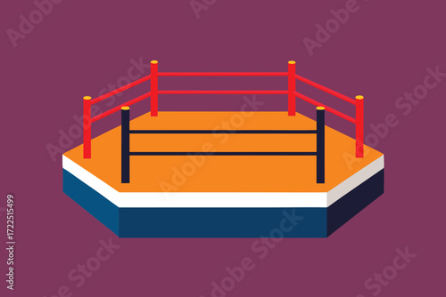 Illustration of a boxing ring set against a vibrant purple background.