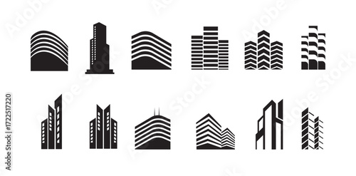 Vector art of collection of modern building icons