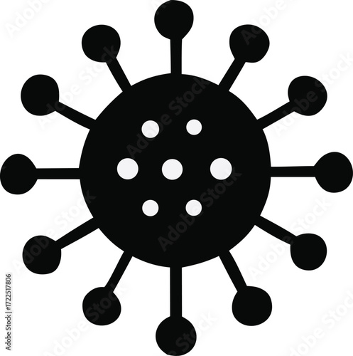 Simple silhouette icon of a virus or bacteria cell with radial spikes and central dots symbolizing microorganisms medical science