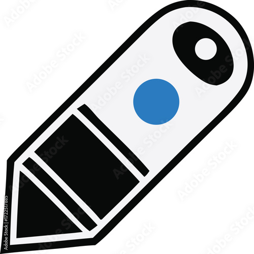 Sharp utility knife icon with blue dot symbolizing precision cutting tool for crafting drawing editing and design applications on general platforms
