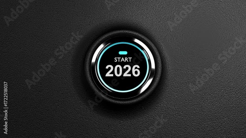 Finger about to press a car ignition button with the text 2026 start.happy new year 2026 start new project.concept of start with strategy,win,plan,goal and objective target
