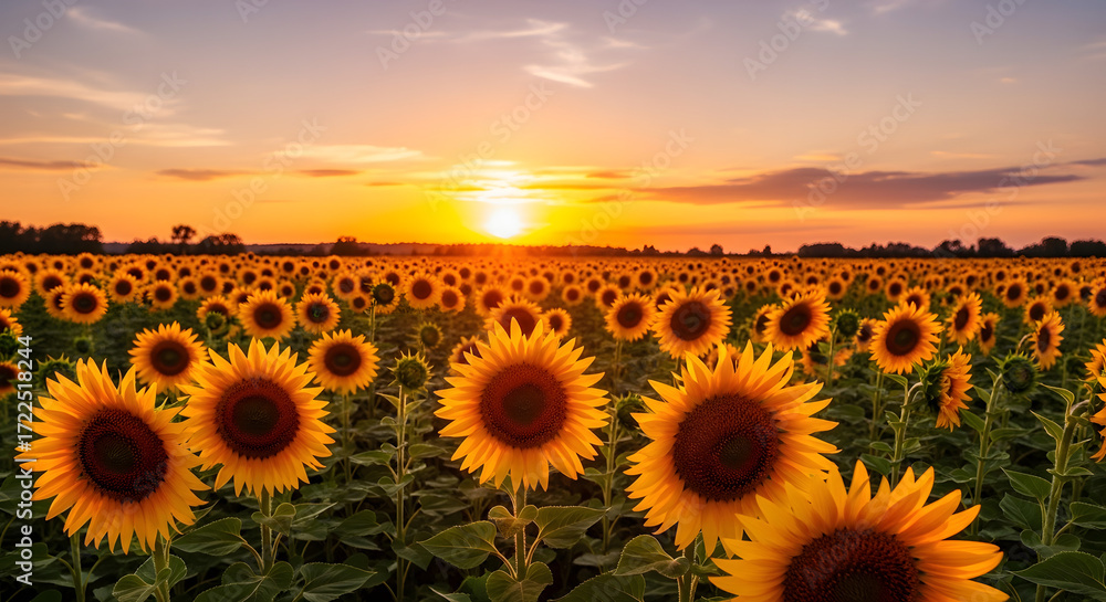 Obraz premium Vast field of sunflowers at sunset