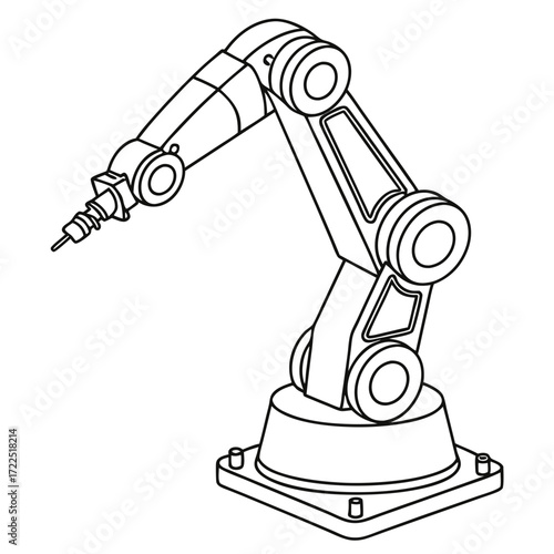 A clean line art illustration of a robotic arm a versatile industrial machine with multiple joints and a tool at its end ready for automation tasks
