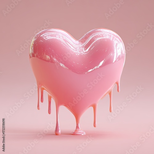 Pink, glossy heart dripping with liquid