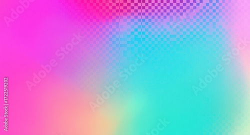 Vibrant, colorful, and dynamic abstract graphic design featuring a soft gradient of pink, purple, blue, and teal tones overlaid with a translucent checkerboard pattern.