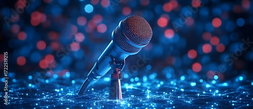 World Radio Day�concept with a�microphone�on a blue background banner design.
