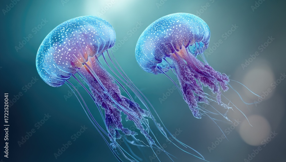 Obraz premium Two jellyfish underwater