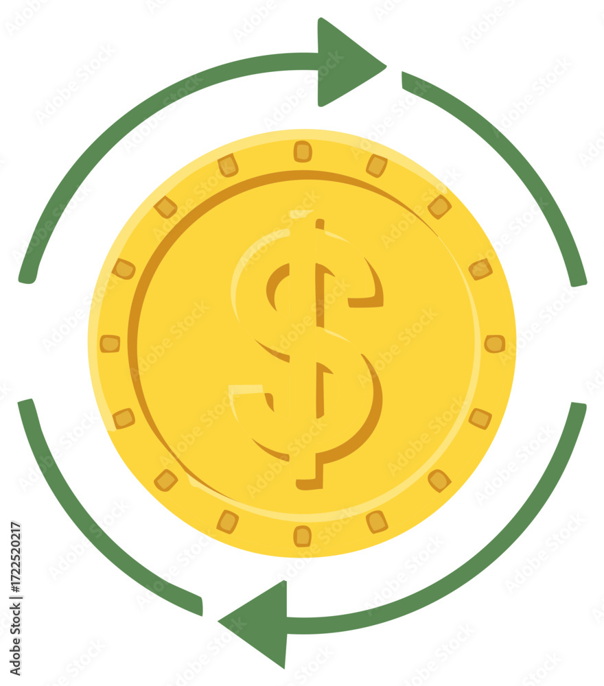 Obraz premium Financial concept with golden coin and revolving green arrows