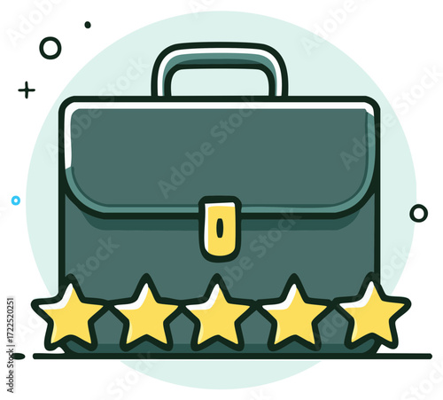 Business Briefcase with Five Star Rating Assessment Flat Icon