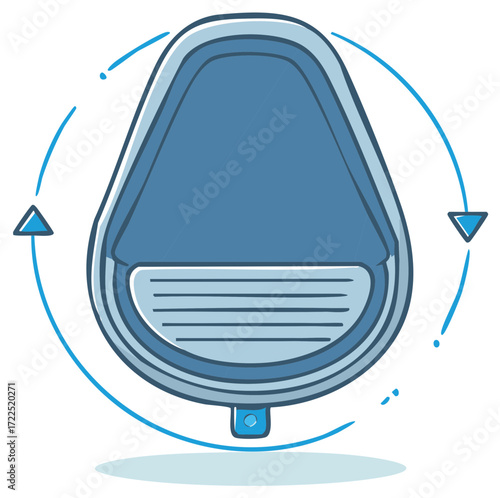 Cartoon urinal with water circulation arrows for hygiene and flushing concept