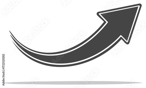 Stylized Gray Arrow Pointing Upwards with Curved Trajectory on White