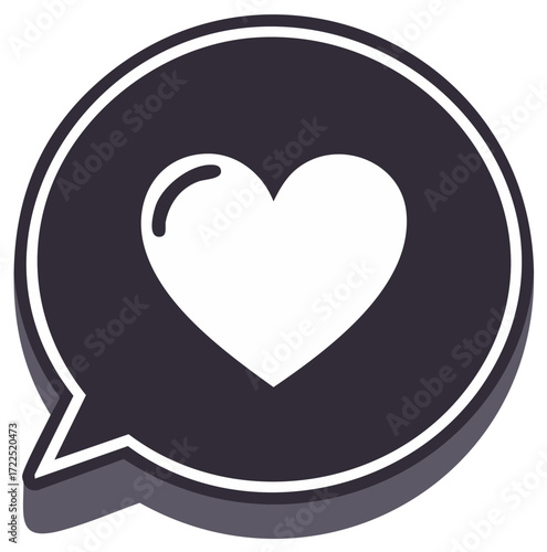Speech bubble icon with a white heart symbol inside for communication and love
