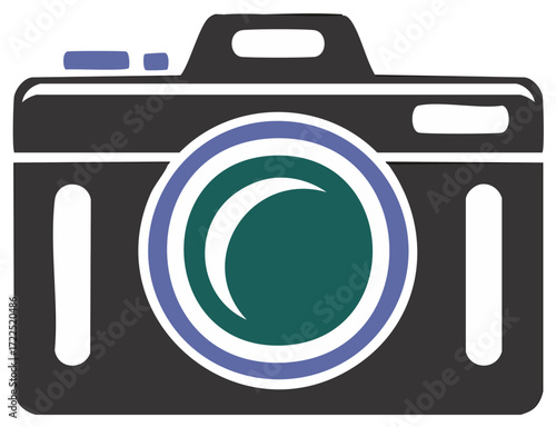 Stylized Camera Illustration with Teal and Blue Lens Circles for Photography Theme
