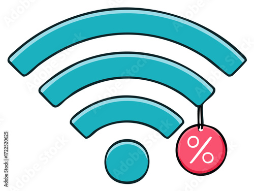WiFi signal symbol with percentage discount tag illustration