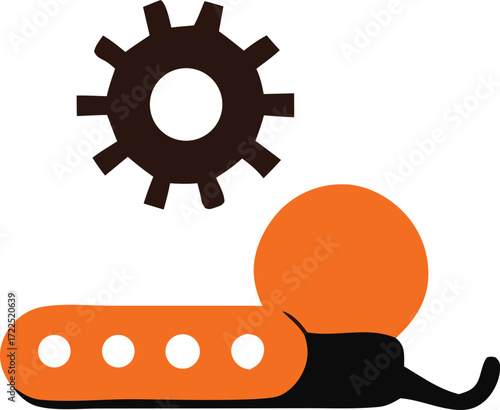 Industrial robot arm with gears and orange mechanical component symbolizing automation and engineering progress technology