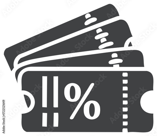 Discount tickets stacked for coupon code offering a percentage off a sale