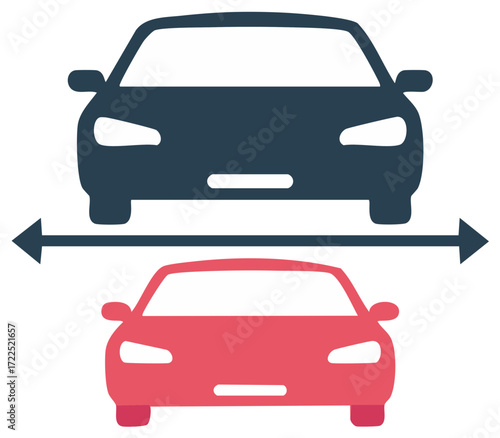 Illustration of safe following distance and accident prevention with cars and arrow