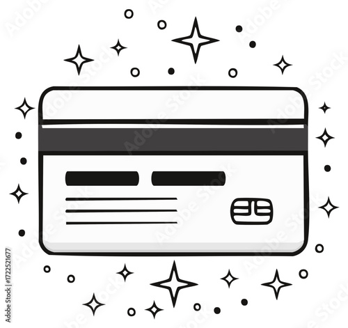 Hand drawn doodle credit card back sparkling for secure online payments