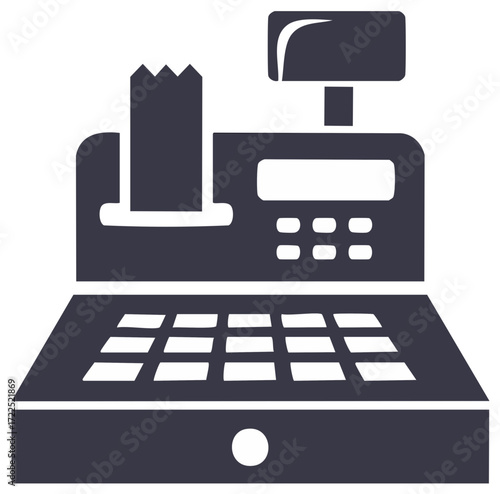 Cash register with receipt and keypad in flat vector design for business and shopping