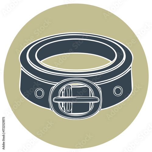 Dark Blue Belt with Silver Buckle and Grommets Isolated Icon