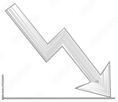Minimalist lined arrow graph pointing down symbolizing recession and decrease