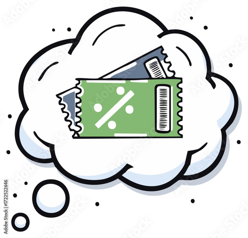 Discount Coupons in a Thought Bubble Representing Shopping and Savings