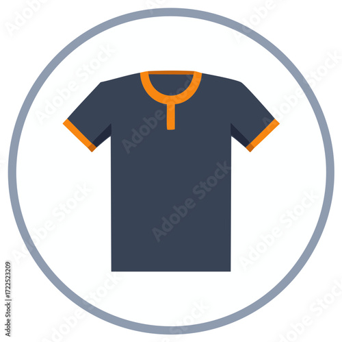 Orange and navy blue t-shirt graphic in a circle