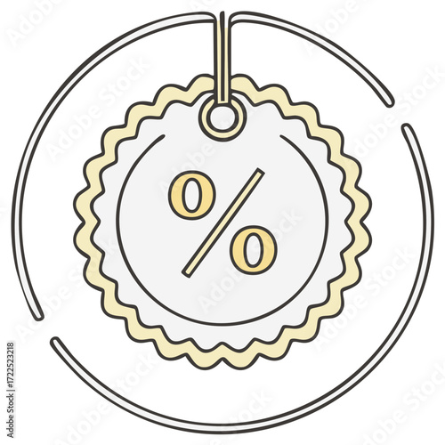 Discount Tag with Wavy Edge Isolated, Hanging from Circle on Top