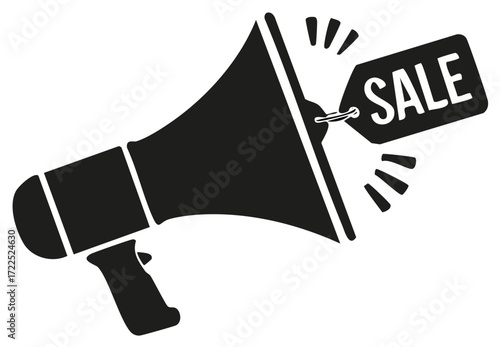 Megaphone with Sale Tag Vector Illustration Announcement.