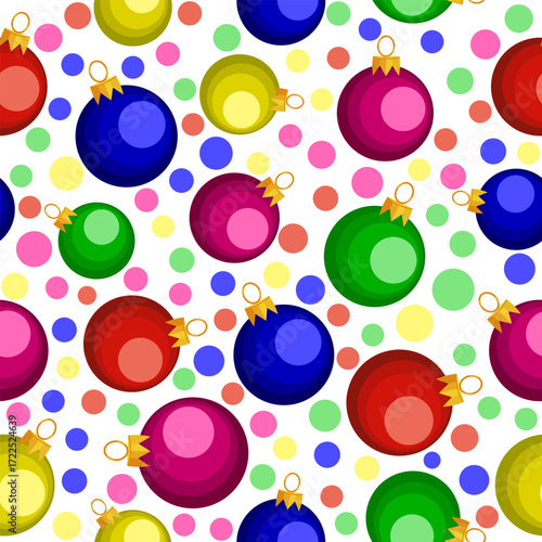 seamless pattern Colorful christmas ornaments and polka dots festive background digital pattern whimsical design playful vibes