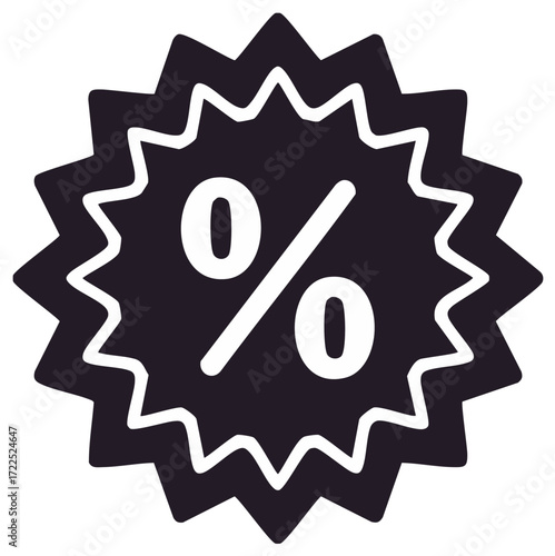 Percentage Sign Inside Starburst Shape, Discount Label, Promotional Sticker, Sale Icon, Price Reduction Symbol