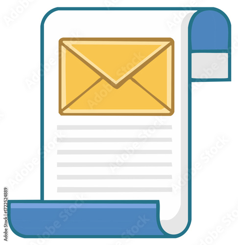 Email newsletter icon showing a digital message with an envelope on a scrolled paper document