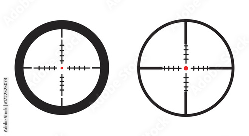 Two black scope reticles with red dots precise aiming illustrations