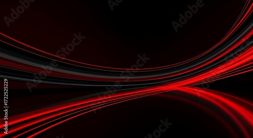 Abstract red and black curved light lines on a dark background. Perfect for technology, speed, energy, motion, and futuristic digital design concepts