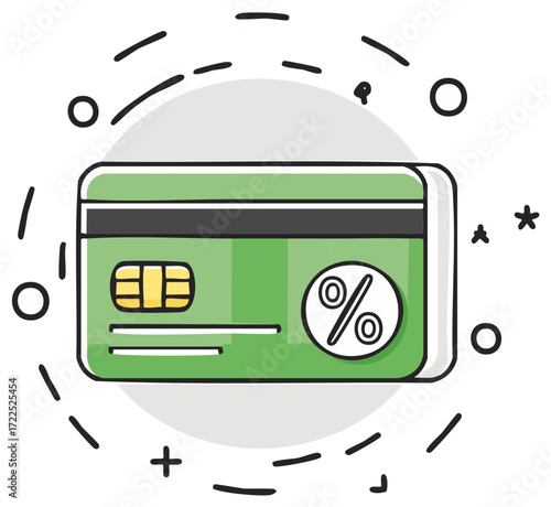 Credit card with percentage discount, vector illustration