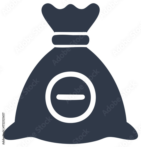 Dark blue bag with minus symbol, concept of financial loss and economy