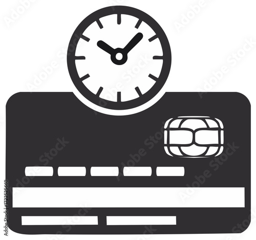 Clock over credit card symbol representing time-sensitive banking