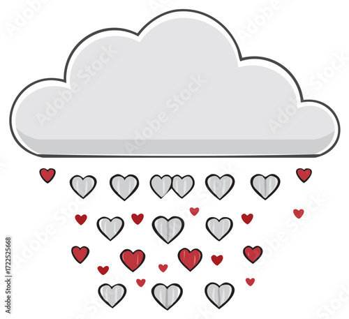 Falling Hearts From a Cloud Illustrative Graphic Elements for Romantic Designs and Valentines Day