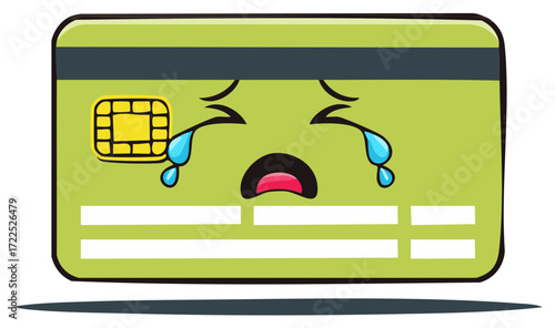 Crying credit card illustration depicts financial trouble and debt problems