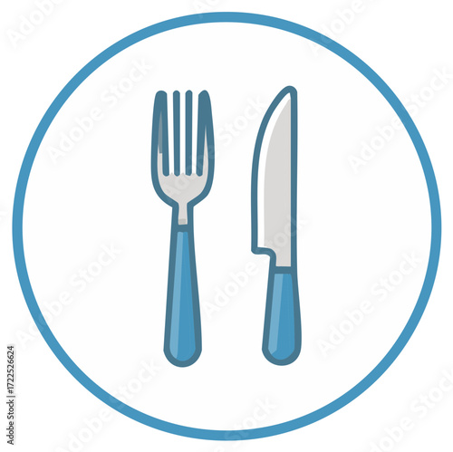 Fork and Knife Icon Within a Blue Circle
