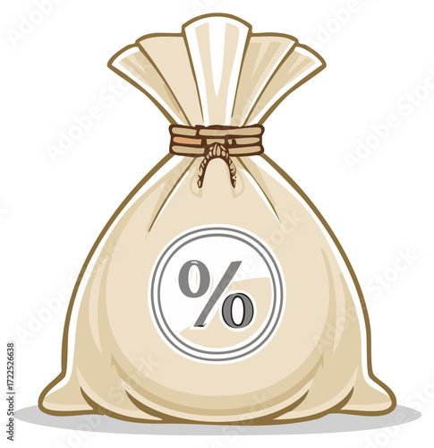 Cartoon money bag with percentage symbol for finance and investment
